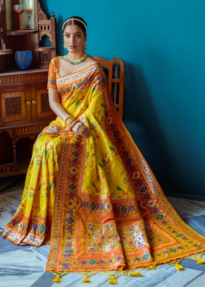 Yellow Paithani Silk Saree