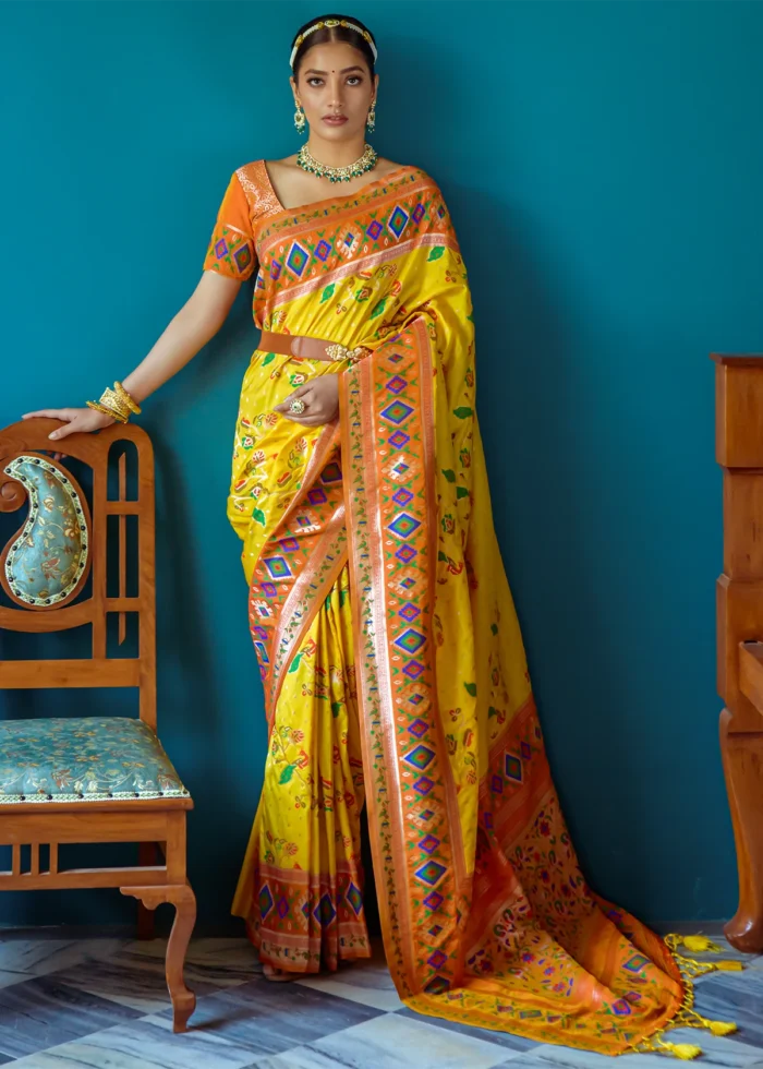 Yellow Paithani Silk Saree