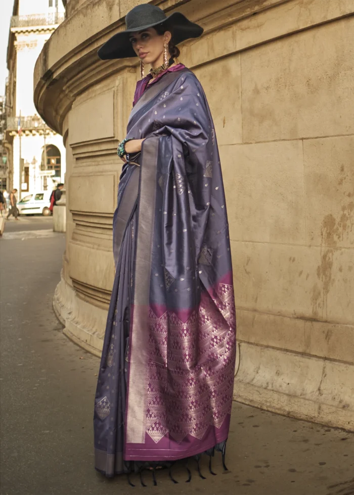 Ash Purple Soft Silk Saree