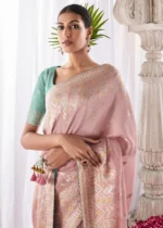 Baby Pink Kora Silk Saree