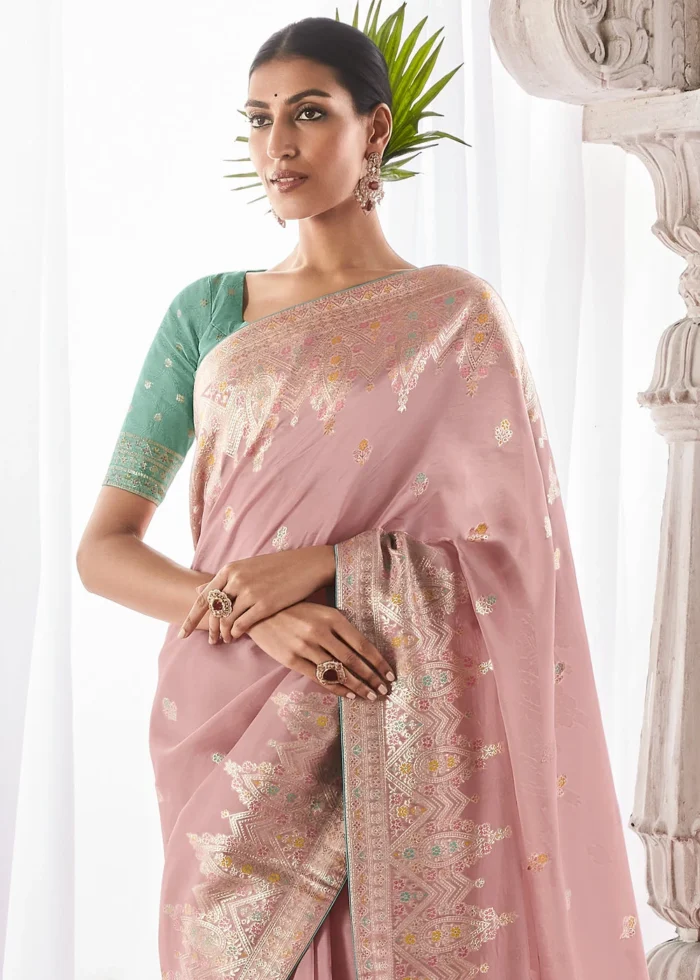 Baby Pink Kora Silk Saree