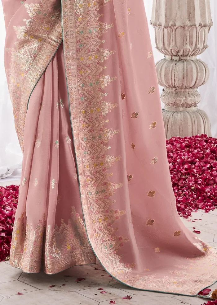 Baby Pink Kora Silk Saree