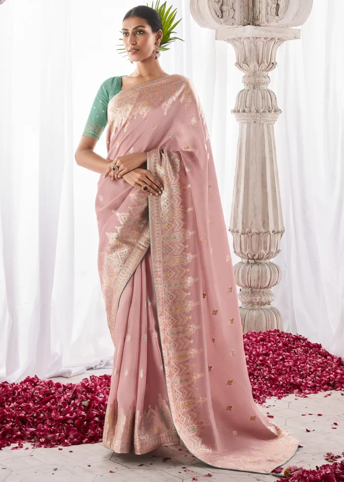 Baby Pink Kora Silk Saree