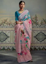 Baby Pink Organza Brasso Saree