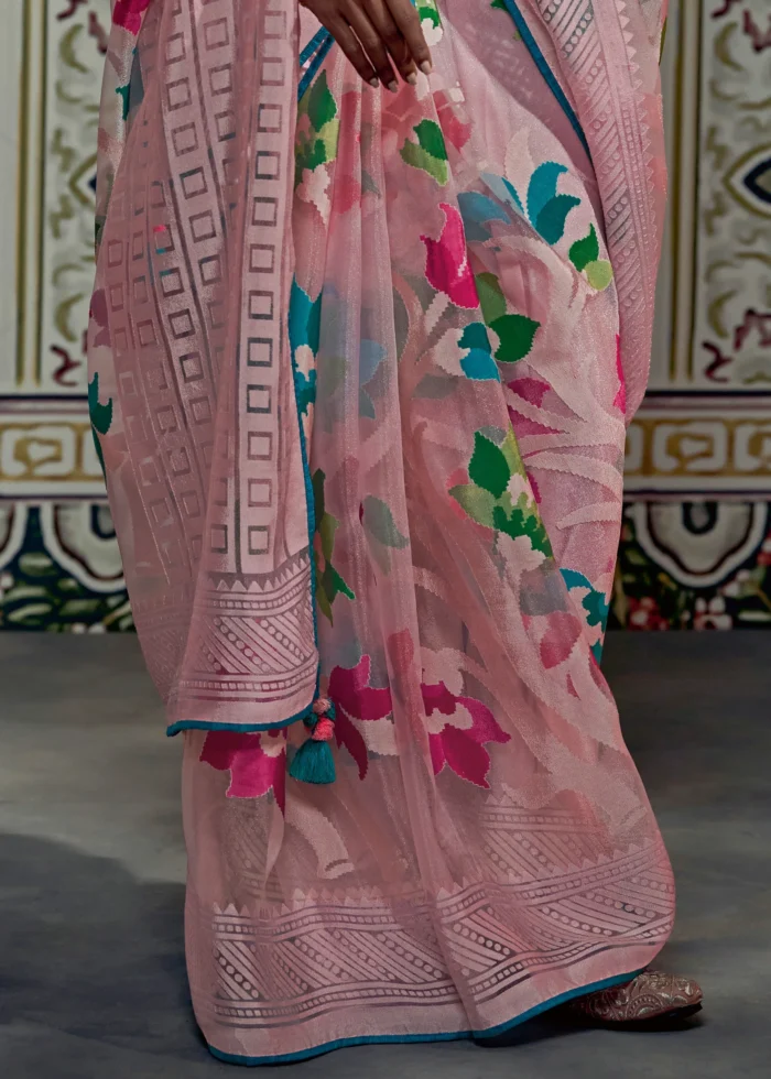 Baby Pink Organza Brasso Saree