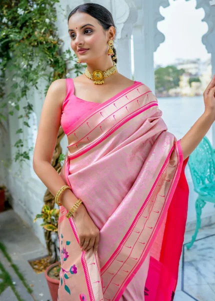 Baby Pink Paithani Silk Saree