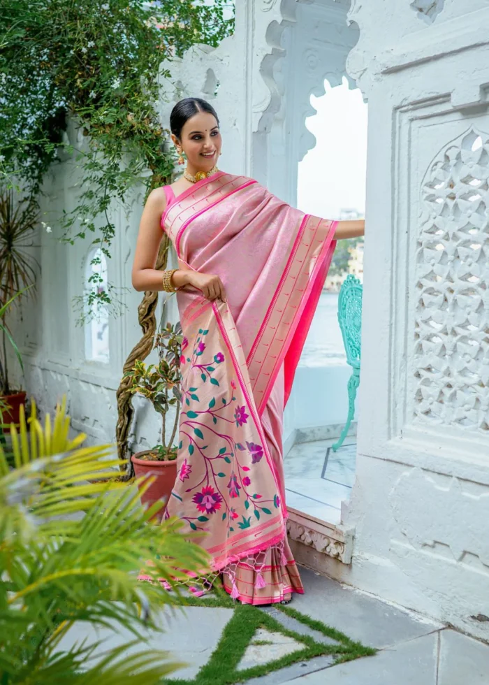 Baby Pink Paithani Silk Saree