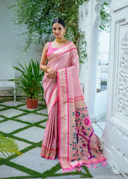 Baby Pink Paithani Silk Saree