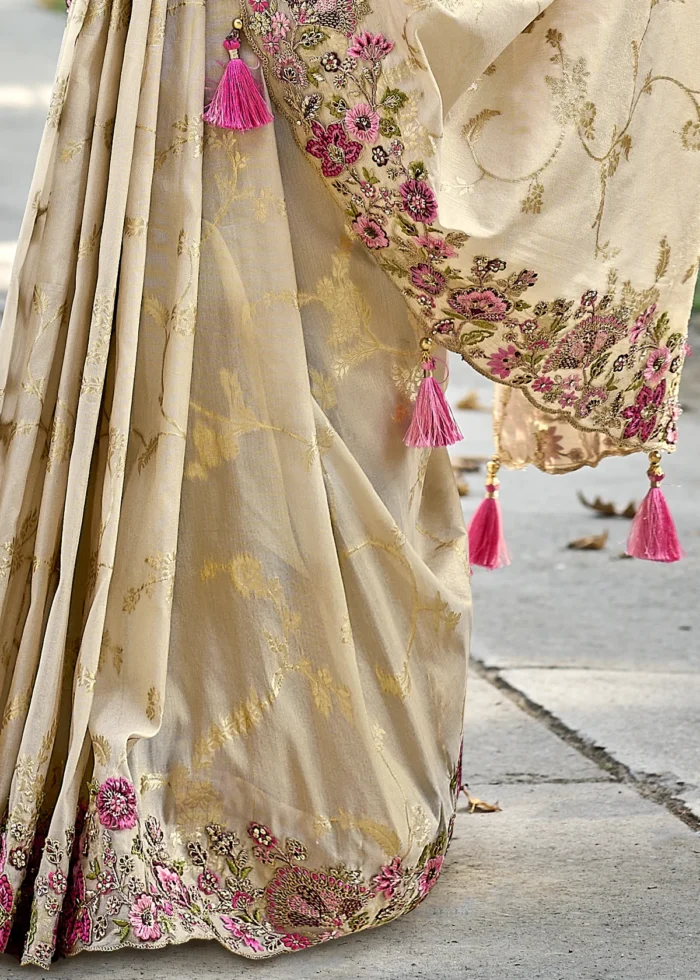 Beige Banarasi Saree with Embroidery Work