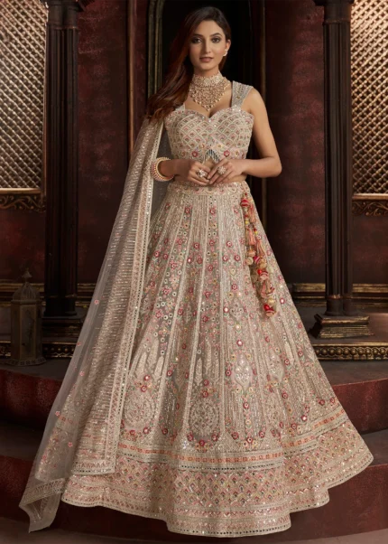 Beige Embroidered Lehenga