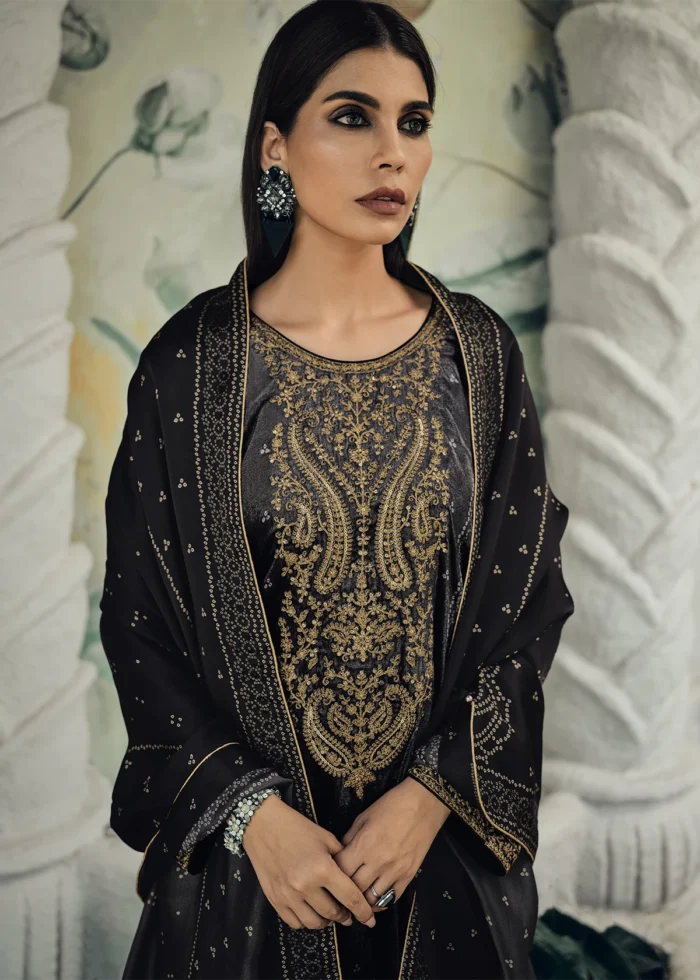 Black Velvet Suit with Embroidery Work