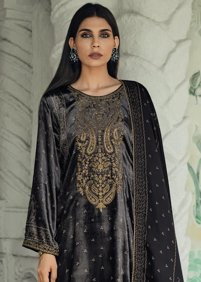 Black Velvet Suit with Embroidery Work