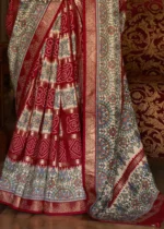 Carmine Red Printed Silk Saree