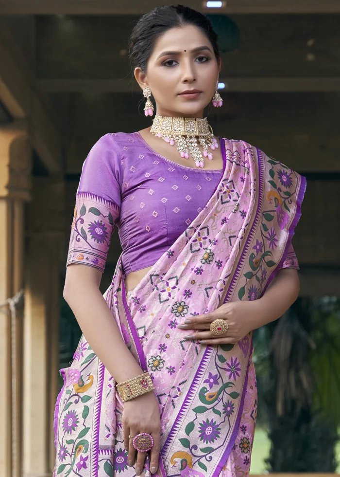 Carnation Pink Patola Silk Saree