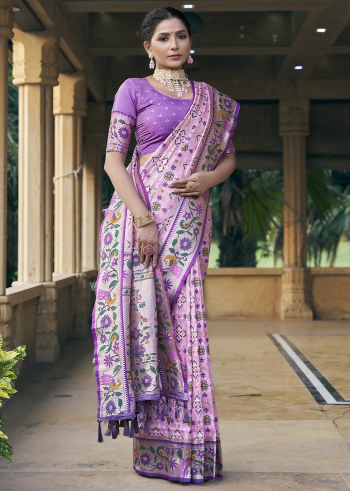 Carnation Pink Patola Silk Saree