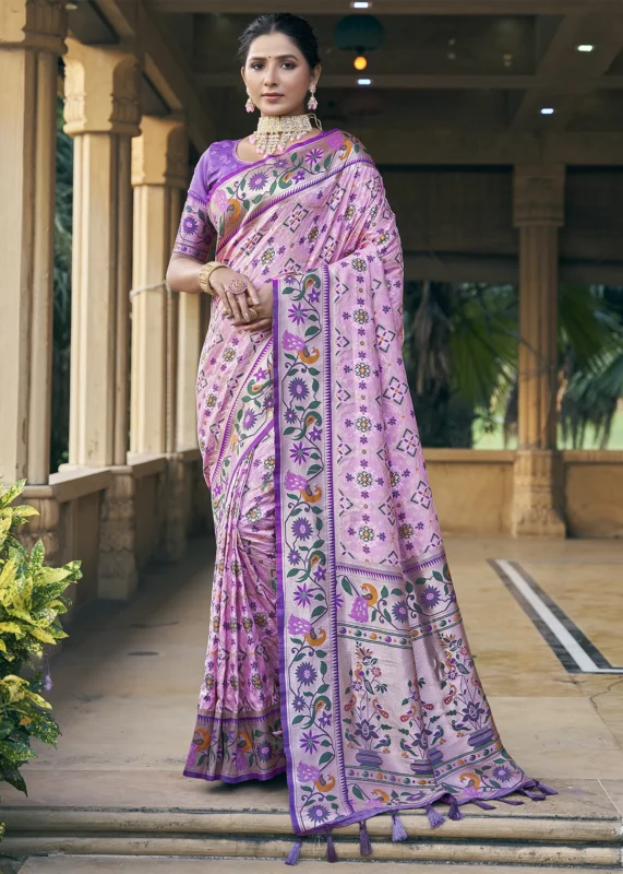 Carnation Pink Patola Silk Saree