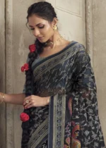 Charcoal Black Organza Brasso Saree