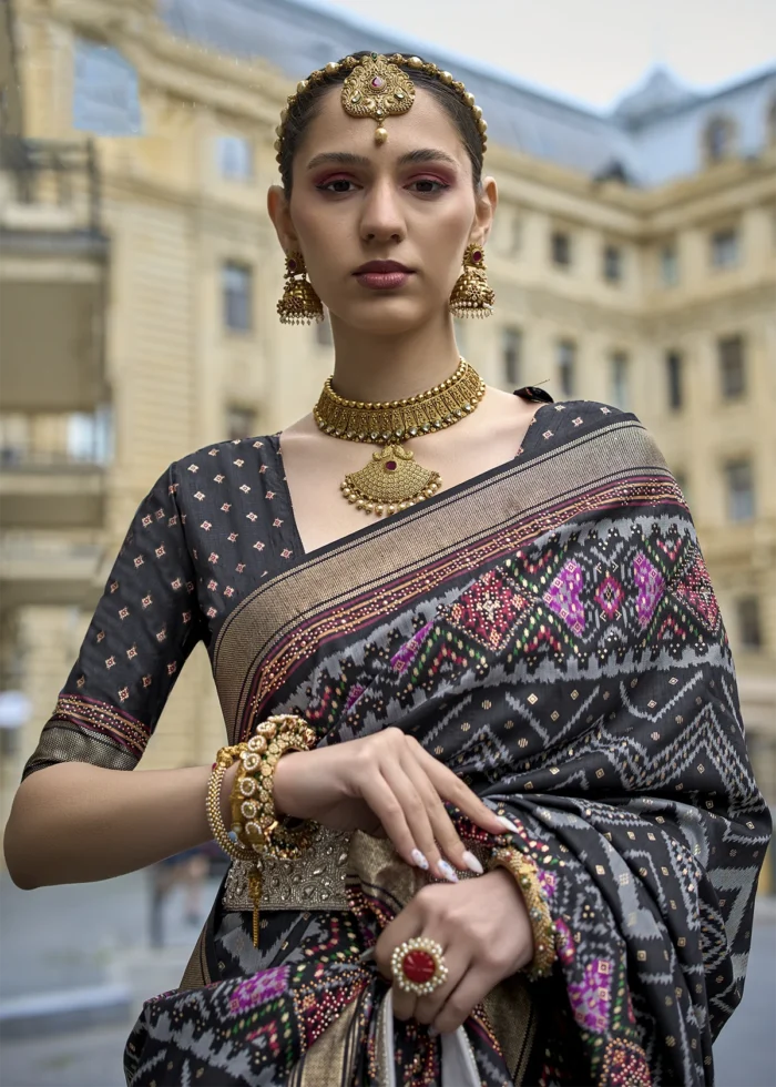 Charcoal Black Patola Silk Saree