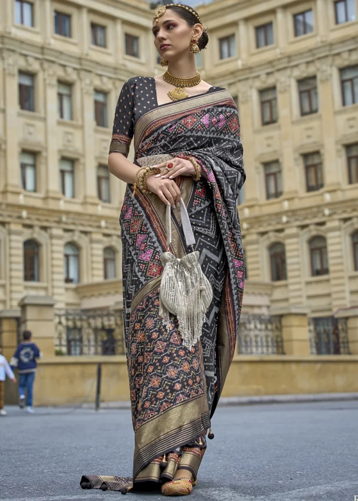 Charcoal Black Patola Silk Saree