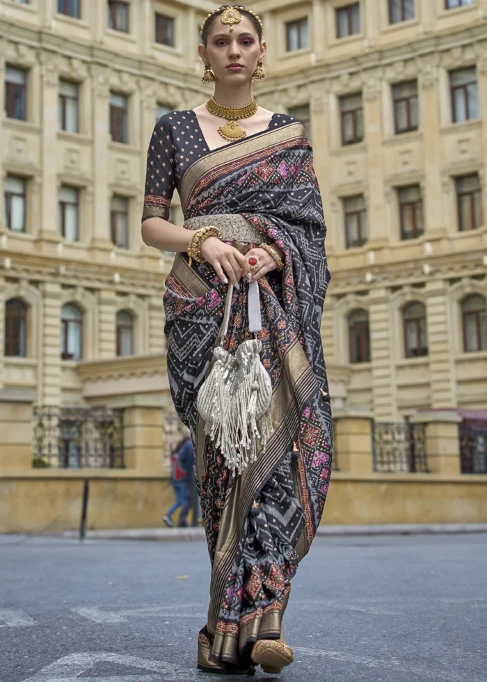 Charcoal Black Patola Silk Saree