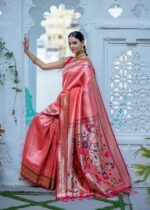 Coral Peach Paithani Silk Saree