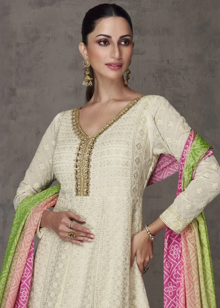 Cream Georgette Anarkali Gown