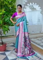 Cyan Blue Paithani Silk Saree