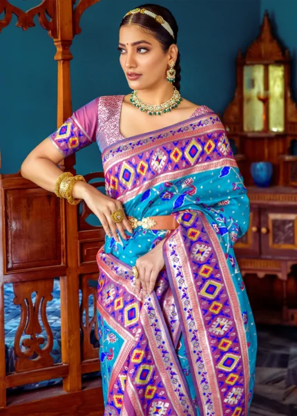 Cyan Blue Paithani Silk Saree