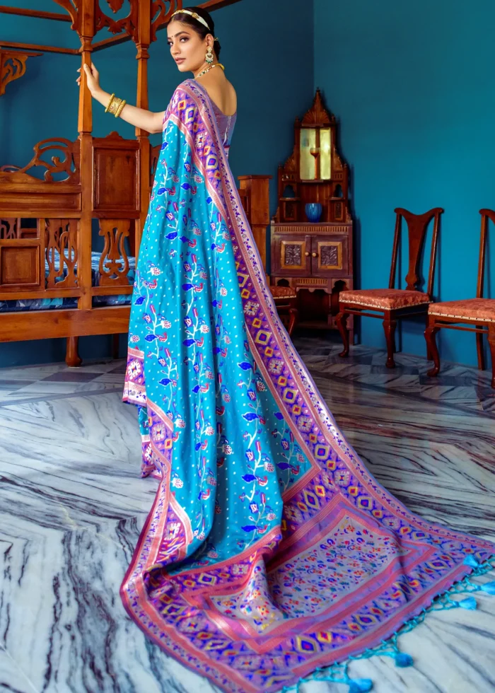 Cyan Blue Paithani Silk Saree