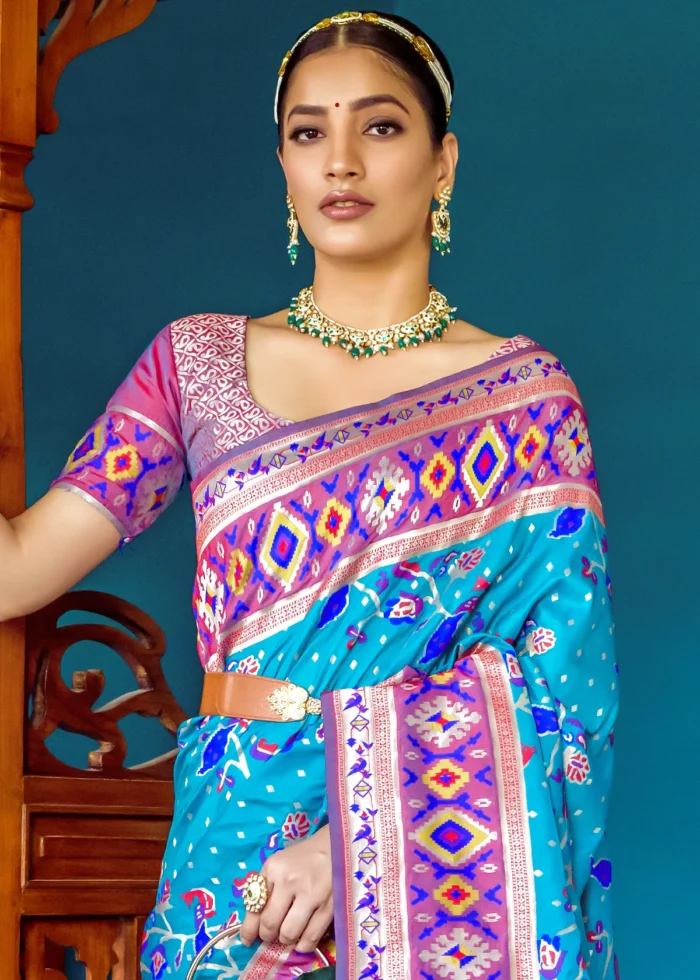 Cyan Blue Paithani Silk Saree