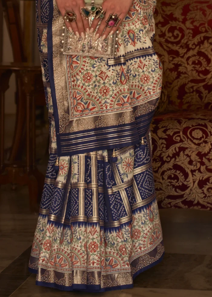 Dark Blue Printed Silk Saree