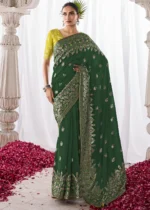 Dark Green Kora Silk Saree