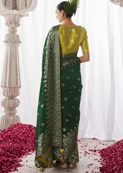 Dark Green Kora Silk Saree