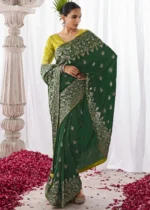 Dark Green Kora Silk Saree