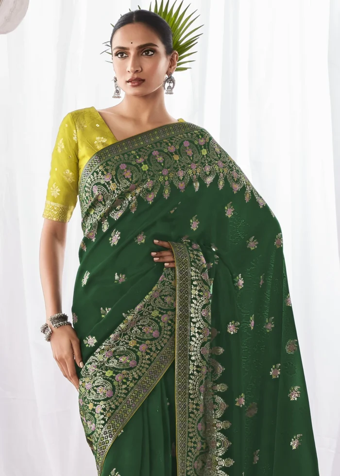 Dark Green Kora Silk Saree