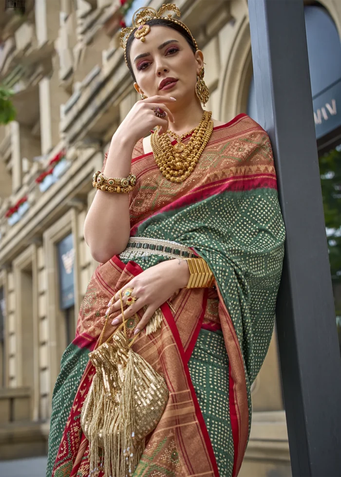 Dark Green Patola Silk Saree