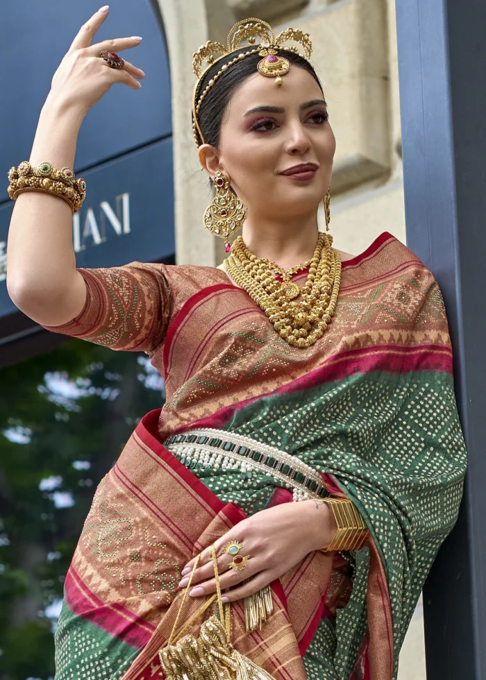 Dark Green Patola Silk Saree