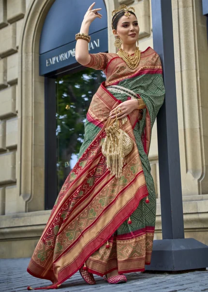 Dark Green Patola Silk Saree