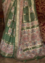 Dark Green Printed Silk Saree