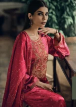 Dark Pink Velvet Suit with Embroidery Work