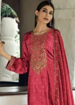 Dark Pink Velvet Suit with Embroidery Work