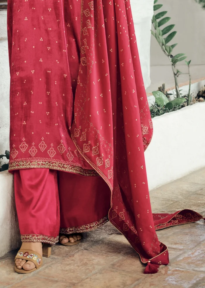 Dark Pink Velvet Suit with Embroidery Work