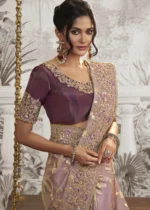 Dusky Purple Embroidered Silk Saree