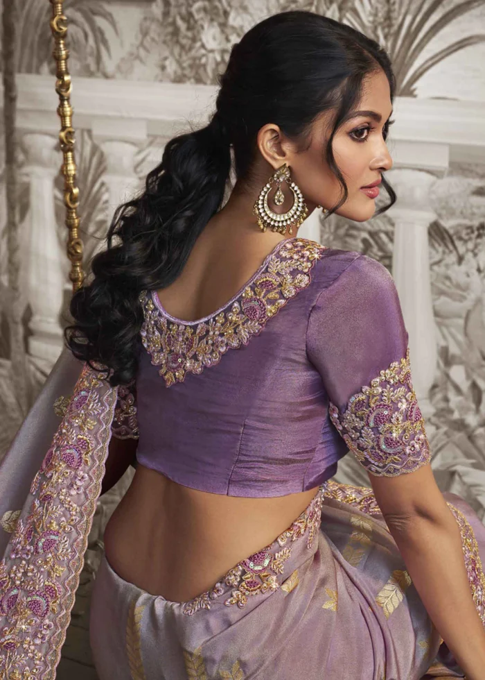 Light Purple Embroidered Silk Saree