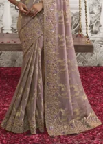 Dusky Purple Embroidered Silk Saree