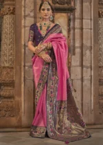 Fuchsia Banarasi Saree with Stone Work