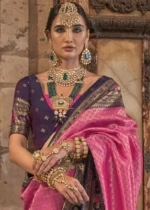 Fuchsia Banarasi Saree with Stone Work