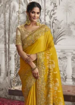 Golden Yellow Embroidered Silk Saree