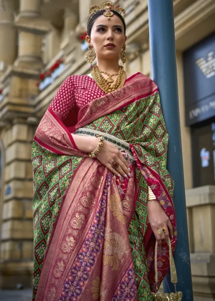 Grass Green Patola Silk Saree