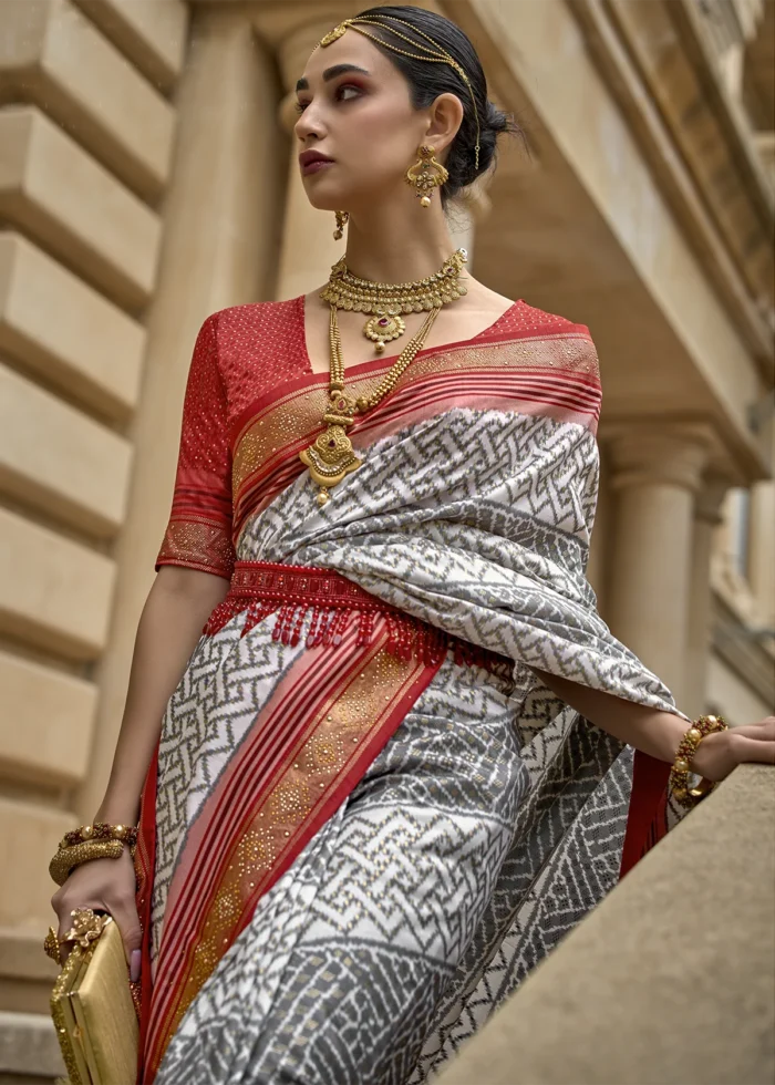 Gray Patola Silk Saree